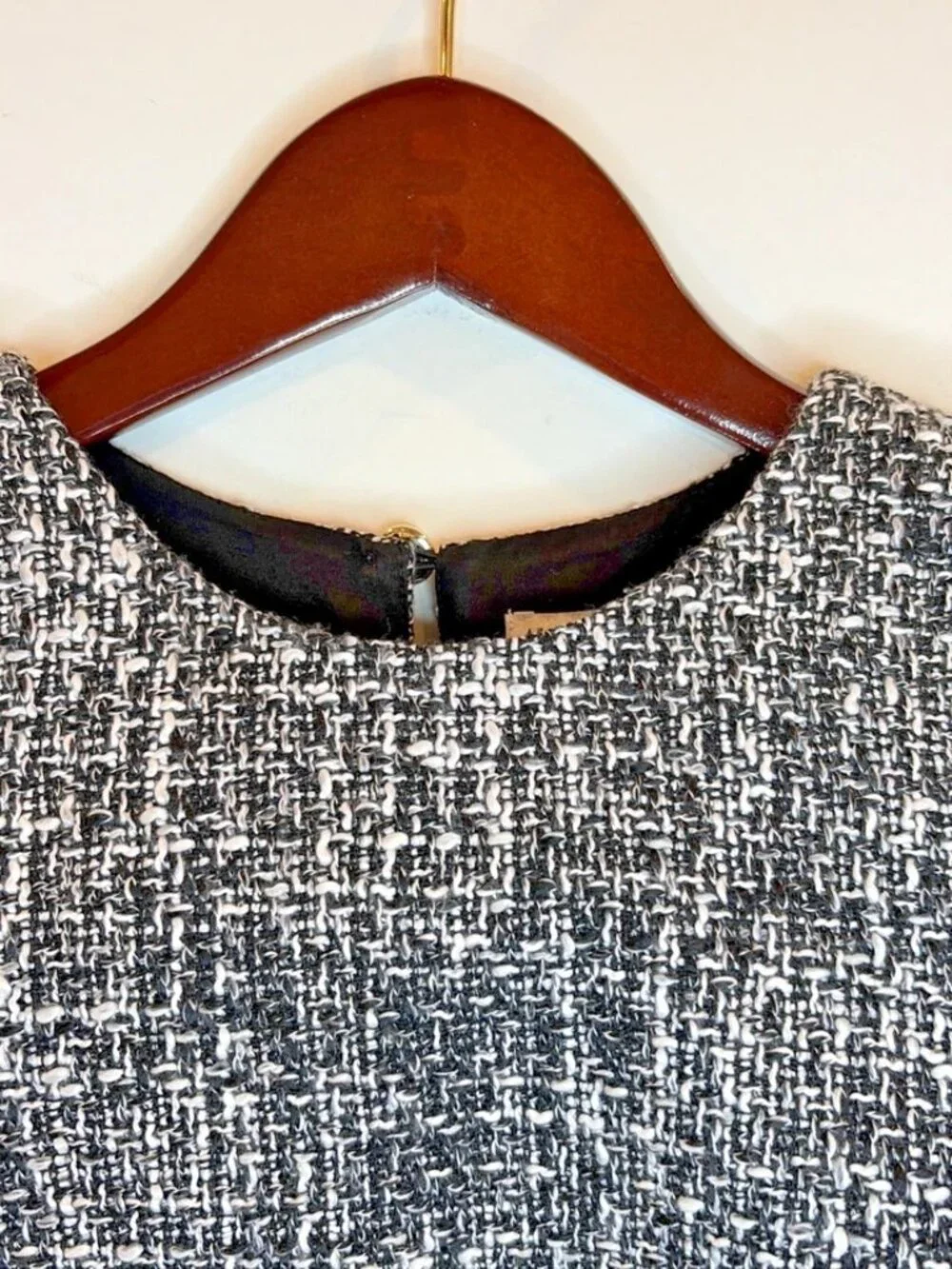 Abercrombie & Fitch Womens XS Tweed Woven Tee Top Black White Cropped Boxy Lined - Picture 8 of 14